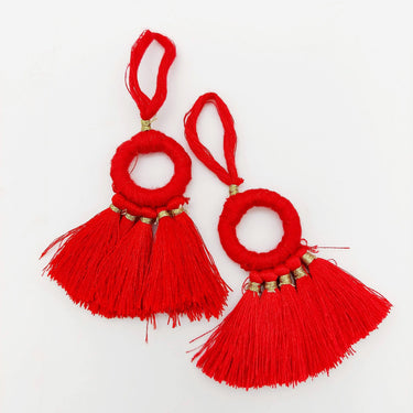 Set of 2 Red Hoop Tassels, Indian Tassels, Boho Chic Tassels